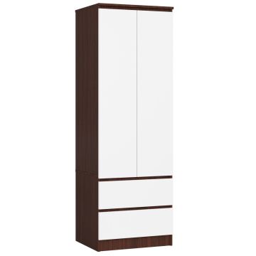 Riidekapp STAR S 60, 2 ust, 2 sahtlit, valge/pruun, 60 × 180 × 51 cm