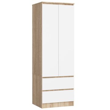 Riidekapp STAR S60, 2 ukse ja 2 sahtlit, pruun-valge, 60 × 180 × 51 cm