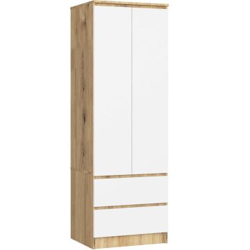 Riidekapp STAR S60, 2 ust, 2 sahtlit, tamm/valge, 60 × 180 × 51 cm