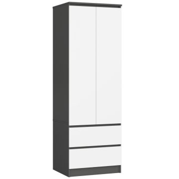 Riidekapp STAR S60, 2 ust, 2 sahtlit, hall/valge, 60 × 180 × 51 cm