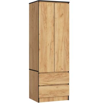 Riidekapp STAR S60, 2 ust, 2 sahtlit, pruun, 60 × 180 × 51 cm