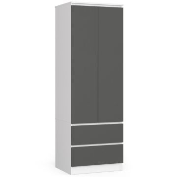 Riidekapp STAR S60, 2 ust ja 2 sahtlit, valge ja hall, 60 × 180 × 51 cm