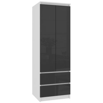 Riidekapp STAR S60, 2 ust ja 2 sahtlit, valge/hall, 60 × 180 × 51 cm