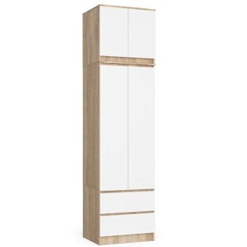 Riidekapp STAR S60, 2 ust ja 2 sahtlit, pruun/valge, 60 × 234 × 51 cm