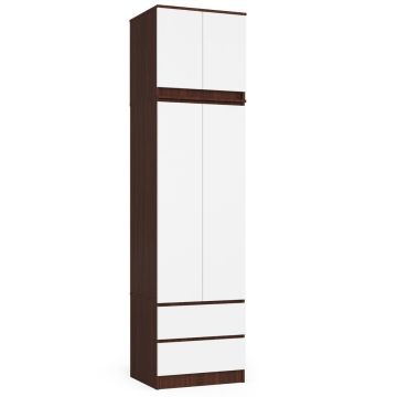 Riidekapp STAR S60, 2 ust ja 2 sahtlit, pruun/valge, 60 × 234 × 51 cm