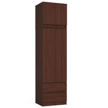 Ülaosaga riidekapp AKORD S60, 2 ust, 2 sahtlit, Pruun, 60 × 234 × 51 cm