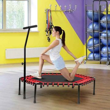 Sports trampoline, foldable, adjustable handle