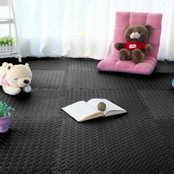 Sports Mat Tiles, 12 pcs, Black, 60.96 × 60.96 × 1.27 cm
