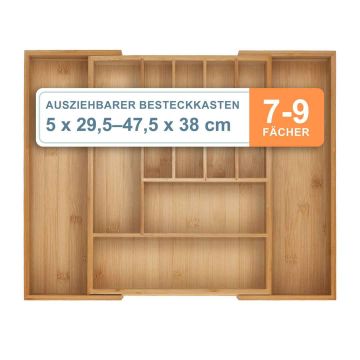 Лоток для столовых приборов Relaxdays, 7–9 отделений, 47,5 × 5 × 38 см