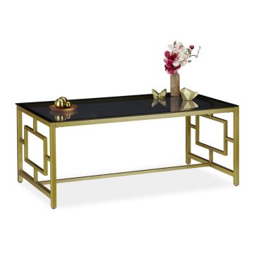 Klaasist kohvilaud Relaxdays 10026797.0, kuldne/must, 110 × 45 × 60 cm