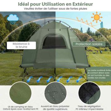 Camping bed with canopy, inflatable mattress, sleeping bag, pillow, 13 kg