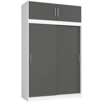 Liugustega riidekapp CLP MONO, 4 ust, 8 riiulit, pealisehitis, valge/halli, 150 × 245 × 60 cm