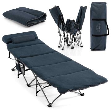 Folding camping bed, with mattress and pillow, 185 × 65 × 41–53 cm