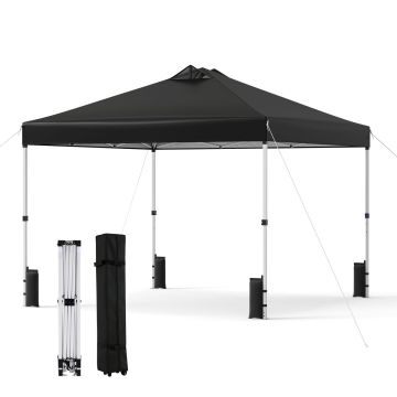 Foldable outdoor gazebo, 3 height levels, Black, 3 × 3 × 1.8–2.7 m