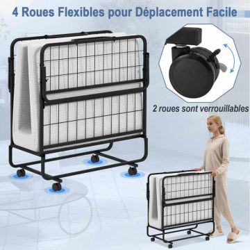 Folding bed, With mattress, 90 × 200 × 10.16 cm