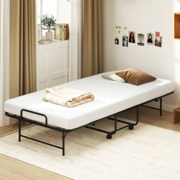 Folding bed, With mattress, Black, 194 × 90 × 40 cm