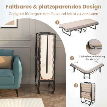 Folding bed, With viscoelastic mattress, 90 × 200 × 10 cm
