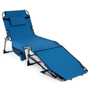 Folding lounger with face opening, aluminum frame, blue