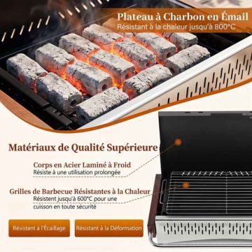 Folding table charcoal barbecue, 2 grill heights, 62 × 43.5 × 41.5 cm