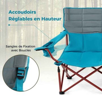 Folding tourist chair, 2-seater, 272 kg, Blue, 147 × 69 × 82 cm