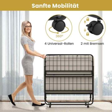 Folding single bed, with mattress, black/white, 90 × 190 × 40 cm