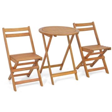 Foldable acacia wood outdoor furniture set, 3 pcs