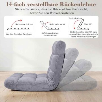 Folding floor armchair, 14-position backrest, Gray, 66.5 × 53 × 53 cm