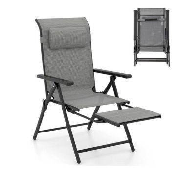 Folding outdoor lounger, 10-position backrest, Grey, from 110 to 165 × 113 × 57 cm
