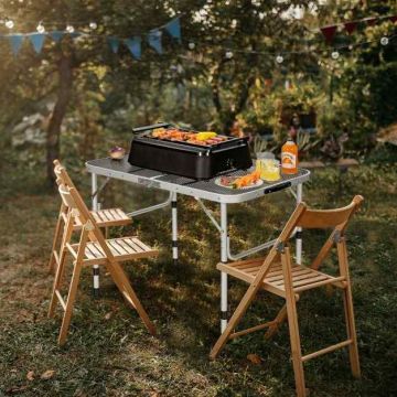 Folding picnic table, height-adjustable, Silver, 90 × 60 × 32.5/43.5/55/65.5 cm