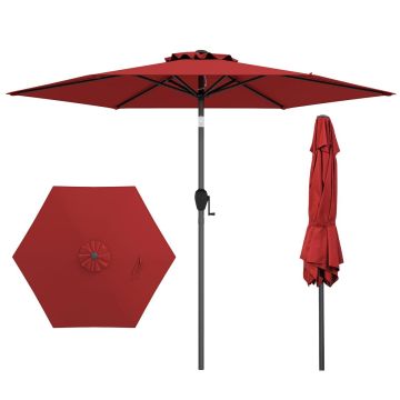 Folding umbrella with tilt mechanism, 2-piece rods, burgundy