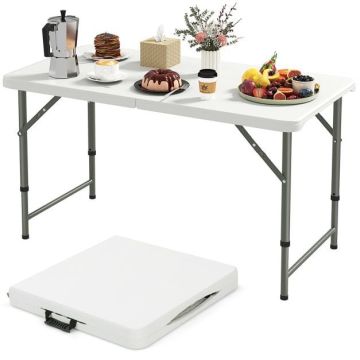 Folding table, adjustable height, White, 122 × 61 × 50/62/74 cm
