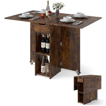 Folding dining table, 2 shelves, 1 drawer, Brown, 120 × 72 × 75 cm