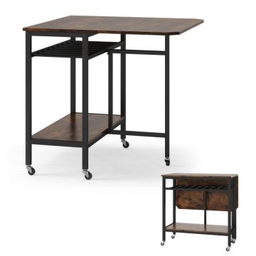 Folding kitchen table, with bottle rack, Brown, 80 × 75 × 75 cm
