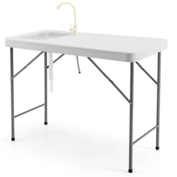 Folding fish cleaning table, with sink, White, 115 × 59 × 93.5 cm