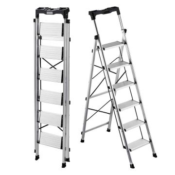 Складная стремянка VEVOR AP-2416TA, 6 ступеней, Серебристая, 480 × 965 × 1715 мм
