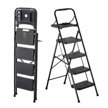 Kokkupandav redel VEVOR CQX904, 4 astet, Must, 46,5 × 91 × 145 cm