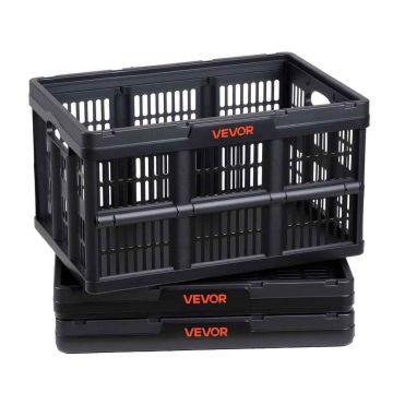 Kokkupandavad plastist hoiukastid VEVOR, 3 tk, 45 l, Must, 52,5 × 35,5 × 29,5 cm