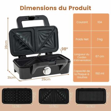 Sandwich pan, 3 in 1, 29 × 12 × 23 cm