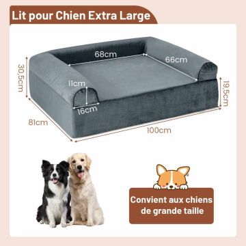 Dog bed, orthopedic with cooling gel, 102 × 30.5 × 82 cm