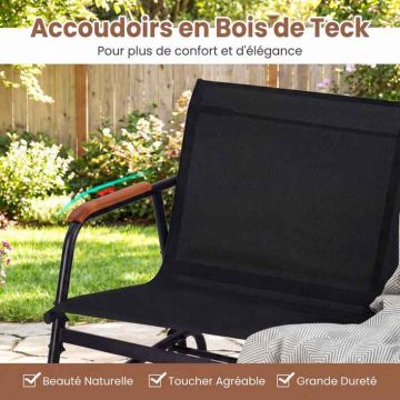 2-seater rocking bench with teak armrests, 108 cm, black