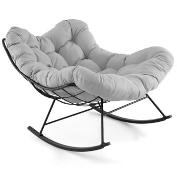 Rocking chair with wide metal frame and cushion, 205 kg, black-gray