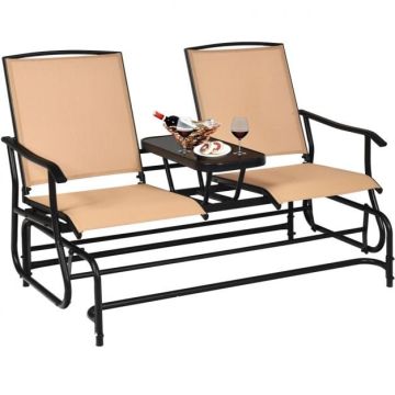 Outdoor rocking chair, 2-seater, Sand/black/grey, 145 × 96.5 × 71 cm