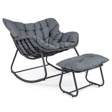 Outdoor rocking chair, egg-shaped, with footrest, 98 × 98 × 80 cm