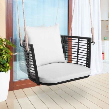 Swing with metal frame and PE rattan weave, white, up to 180 kg