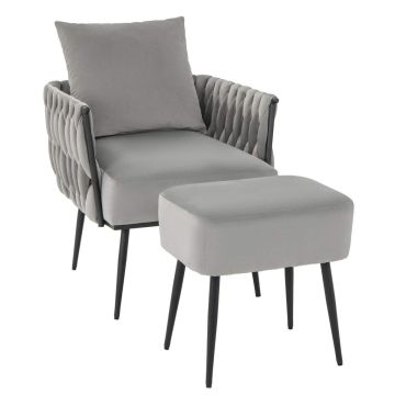 Living room armchair with ottoman, with additional cushion