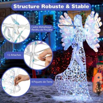 Valgustatud 3D-inglikaunistus, 250 LED-valgustit, 95 × 32 × 158 cm