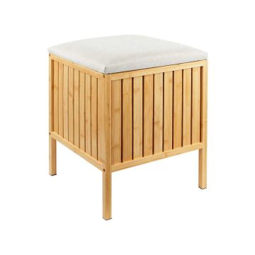 Табуретка с корзиной для белья Relaxdays 10052434_550, 52 л, бежевый/коричневый, 39 × 52 × 39 см
