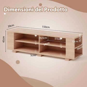 TV stand, 4 open compartments, 150 × 45 × 39 cm