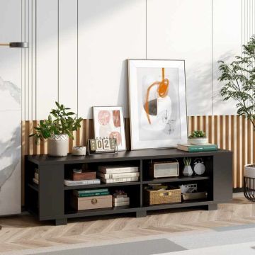 TV stand, 4 open compartments, Black, 150 × 45 × 39 cm