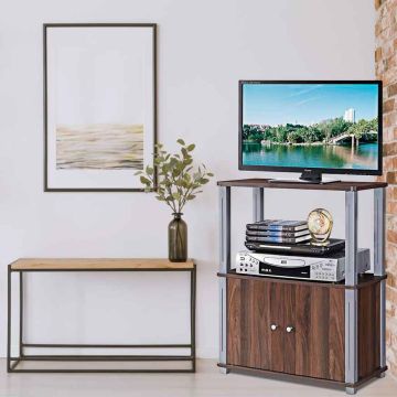 TV stand, Cabinet and open shelves, Brown, 60.96 × 80.01 × 29.21 cm